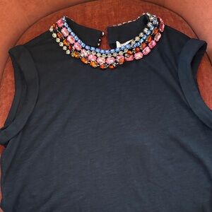 cinq a sept Black Jewel-Neck Tank with Multicolor Gem Trim